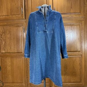 Poetry Denim Shift Dress Blue Long Sleeve Button Placket Women’s 14